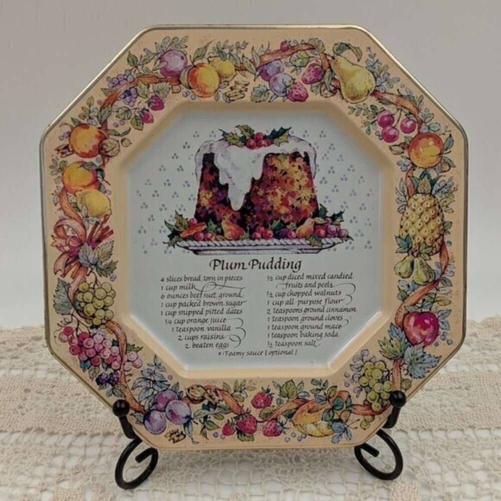 Vintage 1982 Avon Hospitality Sweets Recipe Plate - Plum Pudding Tin Tray